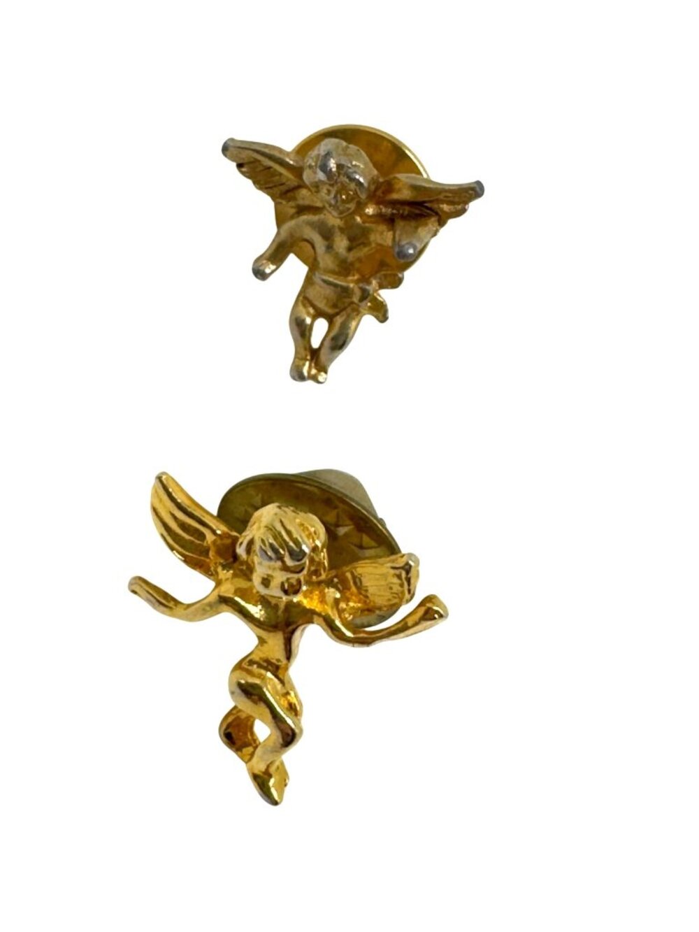 Cherub Guardian Angel Gold Tone Vtg Lapel Scatter Pin Set of 2 .25 Inch
